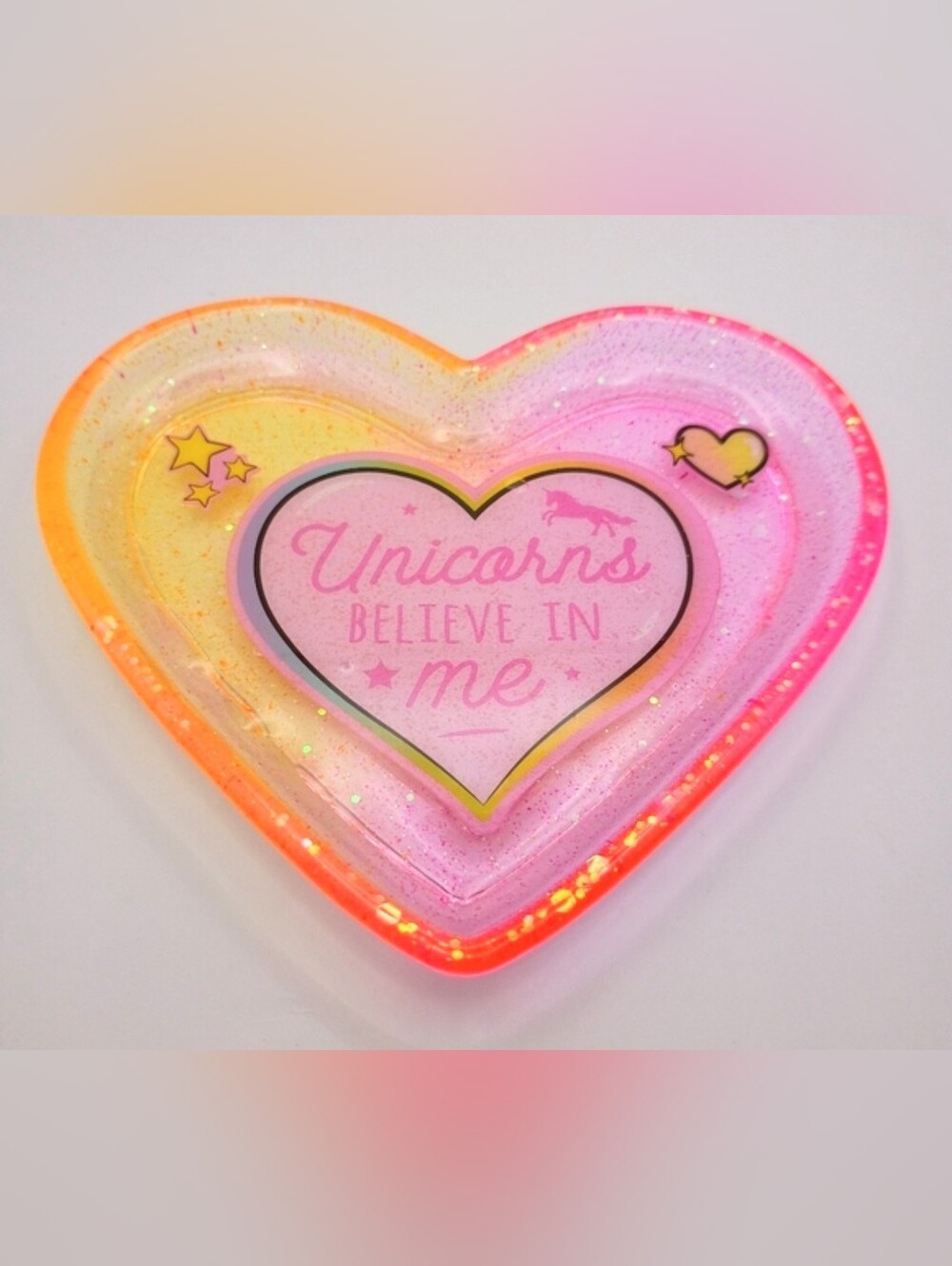 Handmade Resin Unicorn Heart Trinket Dish - Pink & Orange Glittery Decor